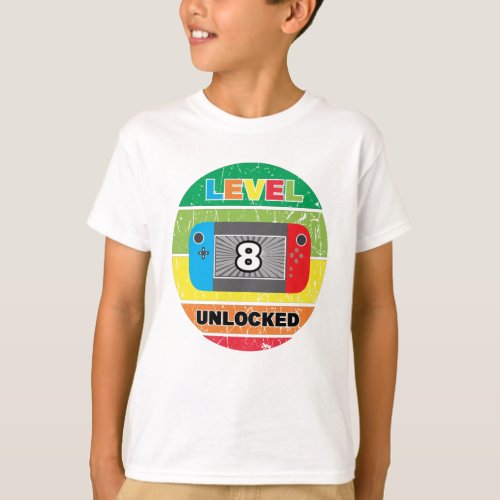 8th Birthday Boy Funny Gamer Birthday Level 8 Kid T_Shirt