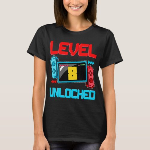 8th Birthday Boy Level 8 Unlocked Video Gamer Birt T_Shirt