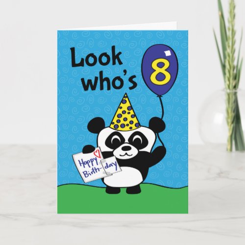 8th Birthday _ Boy Panda with Balloon  Card