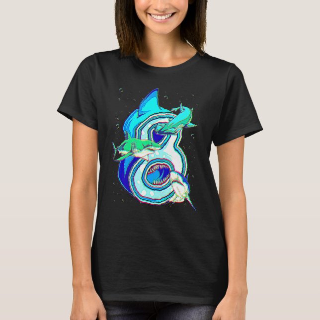 8th Birthday Boys Shark 8 Years Old Ocean Shark B  T-Shirt (Front)