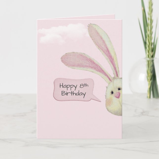8th Birthday Bunny On Pink Card (Front)