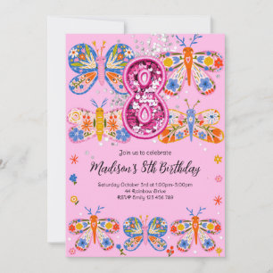 8th Birthday Butterfly Invitation
