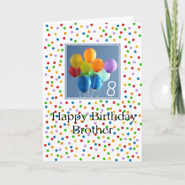 8th Birthday Card colored balloons Brother (Front)