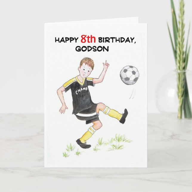 8th Birthday Card for a Godson - Footballer (Front)