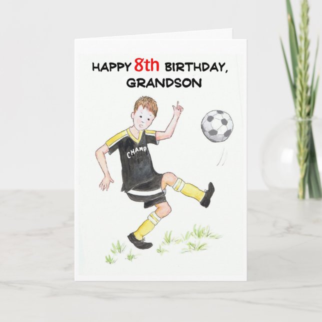 8th Birthday Card for a Grandson - Footballer (Front)