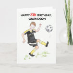 8th Birthday Card for a Grandson - Footballer<br><div class="desc">An 8th Birthday Card for a Grandson who enjoys soccer,  from a watercolour illustration by Judy Adamson. Please feel free to edit the inside greeting and contact me through my store if you would like the front cover text changed.</div>