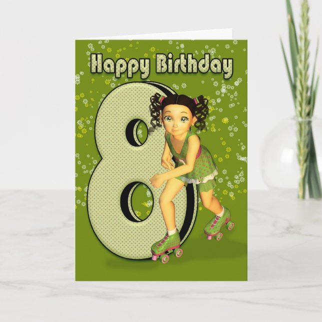 8th Birthday Card - Little Girl Skating (Front)