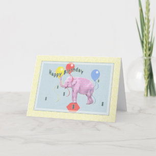 8th Birthday Card with Pink Elephant and Balloons