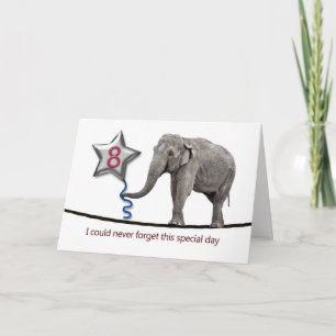 8th Birthday card with tightrope walking elephant