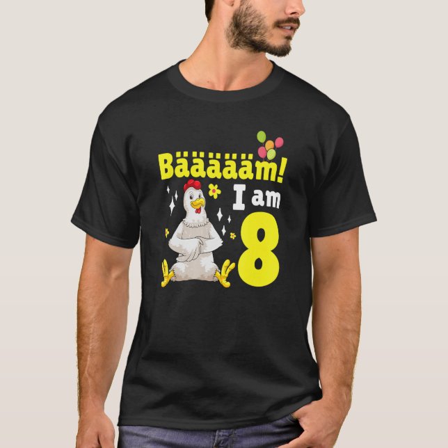8th Birthday Chicken Themed Birthday Party 8 Years T-Shirt (Front)