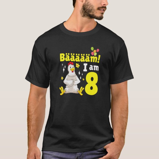 8th Birthday Chicken Themed Birthday Party 8 Years T-Shirt (Front)