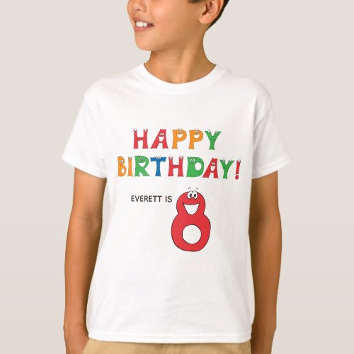 8th Birthday Colorful Alphabet with Name Kids T_Shirt