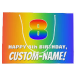 [ Thumbnail: 8th Birthday: Colorful, Fun Rainbow Pattern # 8 Gift Bag ]