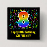 [ Thumbnail: 8th Birthday: Colorful Music Symbols, Rainbow 8 Button ]