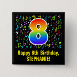 [ Thumbnail: 8th Birthday: Colorful Music Symbols, Rainbow 8 Button ]