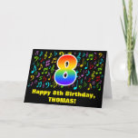[ Thumbnail: 8th Birthday - Colorful Music Symbols & Rainbow 8 Card ]