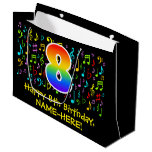 [ Thumbnail: 8th Birthday - Colorful Music Symbols, Rainbow 8 Gift Bag ]