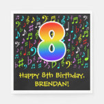 [ Thumbnail: 8th Birthday - Colorful Music Symbols, Rainbow 8 Napkins ]