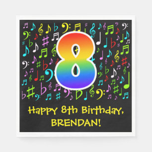 8th Birthday - Colorful Music Symbols, Rainbow 8 Napkins