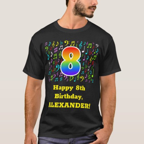 8th Birthday Colorful Music Symbols Rainbow 8 T_Shirt