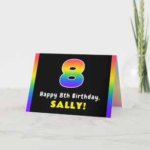 8th Birthday: Colorful Rainbow # 8, Custom Name Card