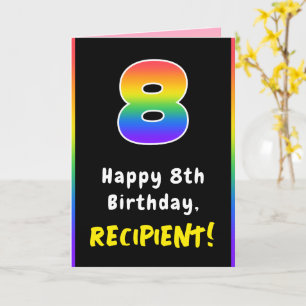 8th Birthday: Colorful Rainbow # 8, Custom Name Card