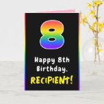 [ Thumbnail: 8th Birthday: Colorful Rainbow # 8, Custom Name Card ]