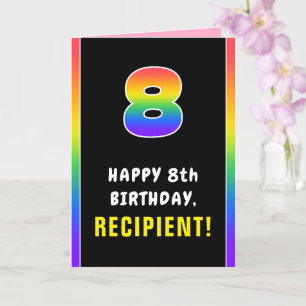 8th Birthday: Colorful Rainbow # 8, Custom Name Card