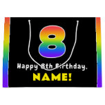 [ Thumbnail: 8th Birthday: Colorful Rainbow # 8, Custom Name Gift Bag ]