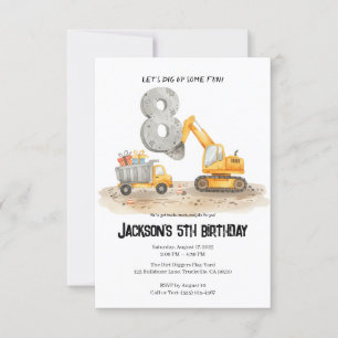 8th Birthday Construction Boy Birthday Invitation