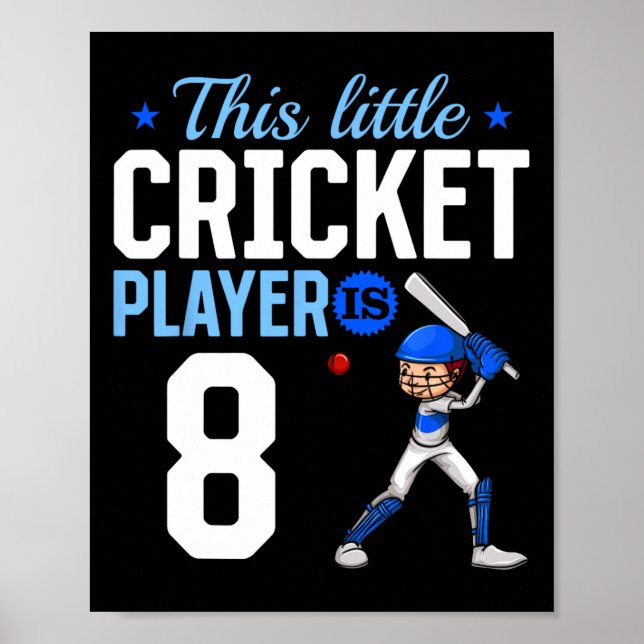 8th Birthday Cricket Player  Poster (Front)