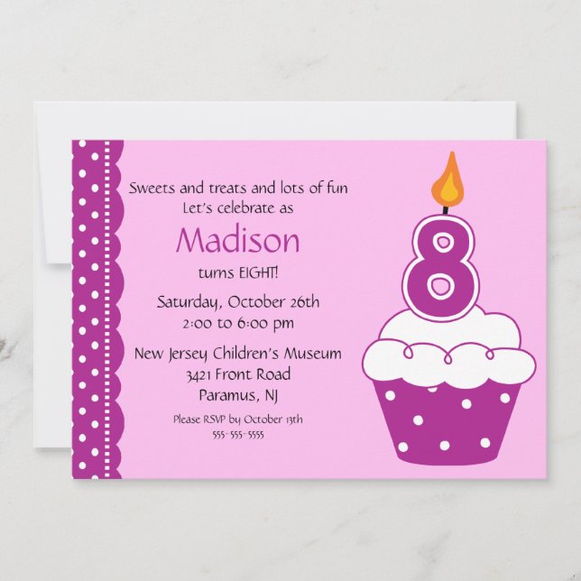 8th Birthday Cupcake Invitation (Front)
