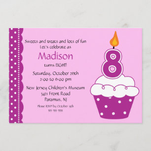 8th Birthday Cupcake Invitation