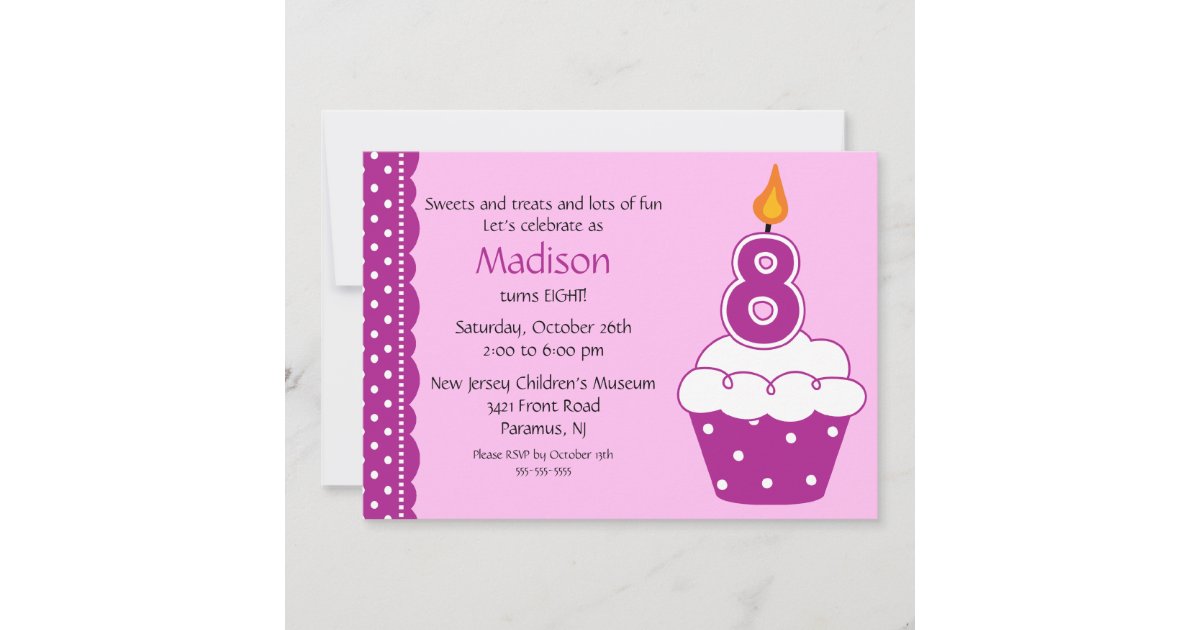 8th Birthday Cupcake Invitation | Zazzle