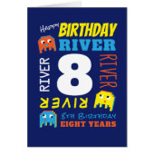 8th birthday custom name yellow blue pixel gamer (Front)