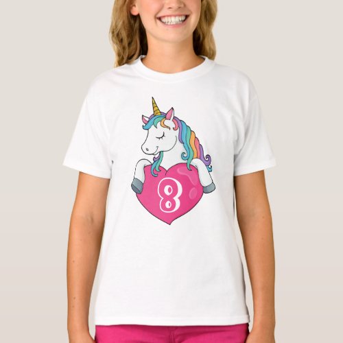 8th Birthday Cute Unicorn Birthday Gift For Girls T_Shirt