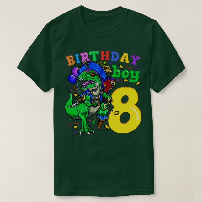 8th Birthday Dinosaur Pirate T-Shirt (Design Front)