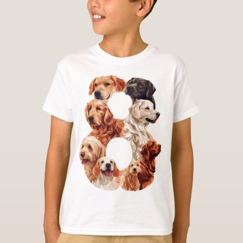 8th Birthday Dog Puppy Themed 8 Years Old Kids Boy T_Shirt