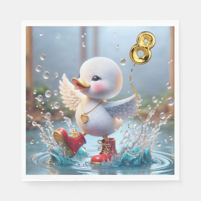 8th Birthday Duck Dancing In a Rain Puddle Napkins (Front)