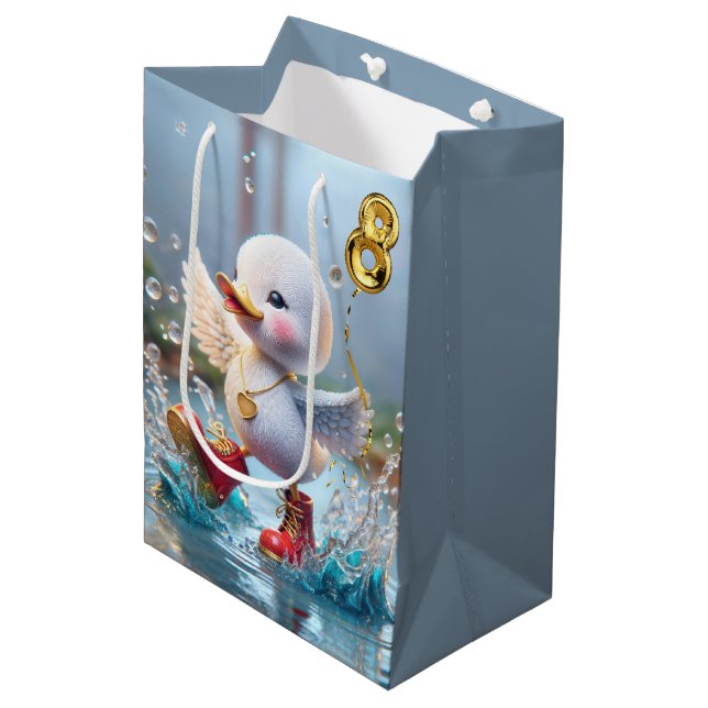 8th Birthday Duckling Dancing in a Puddle Medium Gift Bag (Front Angled)