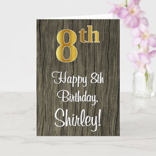 8th Birthday: Elegant Faux Gold Look #, Faux Wood Card