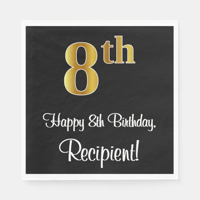 8th Birthday ~ Elegant Luxurious Faux Gold Look # Napkins (Front)