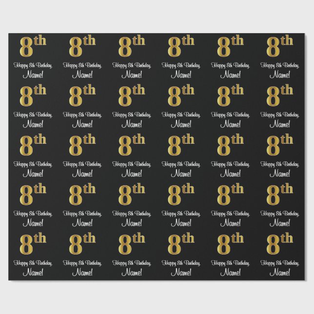 8th Birthday: Elegant Luxurious Faux Gold Look # Wrapping Paper (Flat)