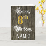 [ Thumbnail: 8th Birthday: Faux Gold Look + Faux Wood Pattern Card ]