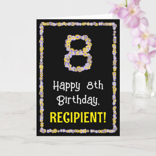 8th Birthday: Floral Flowers Number, Custom Name Card