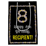 [ Thumbnail: 8th Birthday: Floral Flowers Number, Custom Name Gift Bag ]
