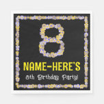 [ Thumbnail: 8th Birthday: Floral Flowers Number, Custom Name Napkins ]
