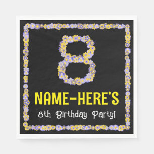 8th Birthday: Floral Flowers Number, Custom Name Napkins
