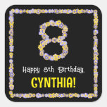[ Thumbnail: 8th Birthday: Floral Flowers Number, Custom Name Sticker ]