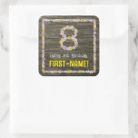 [ Thumbnail: 8th Birthday: Floral Number, Faux Wood Look, Name Sticker ]
